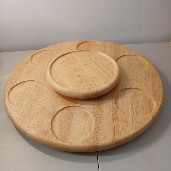 Large Vintage Hardwood Oak LAZY SUSAN Divided Platter Kitchen Organizer 18” - Picture 1 of 6